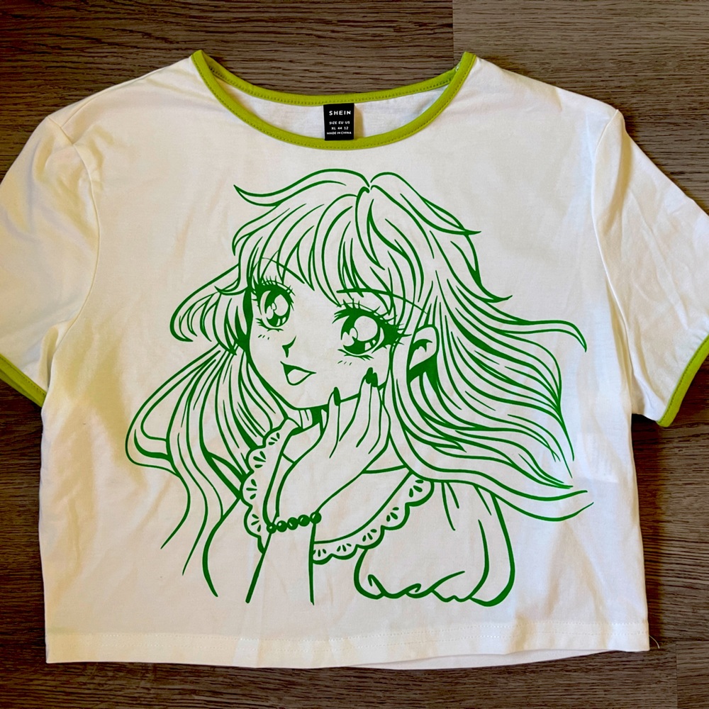 Shein ladies XL crop top. Brand new. Stretchy soft material. Anime girl graphic